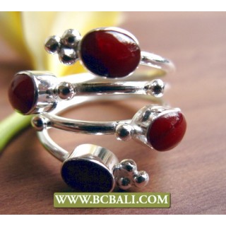 Finger Rings Red Coral Alpaca Silver Bali